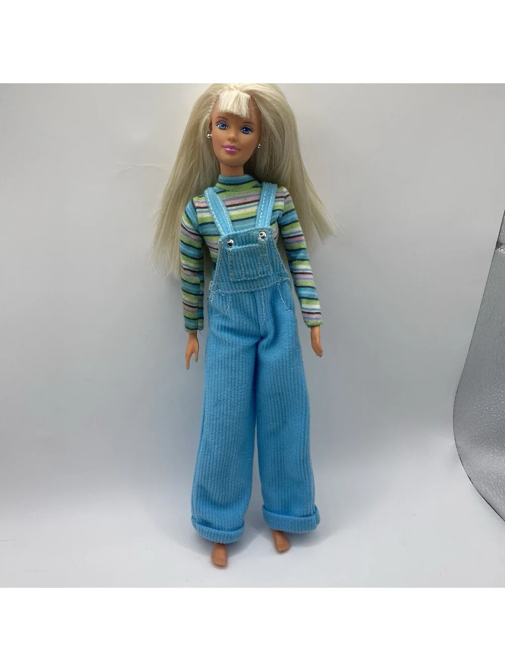 1997 Vintage Cool Blue Barbie Doll Overalls, Mattel #20122, Complete with Shoes